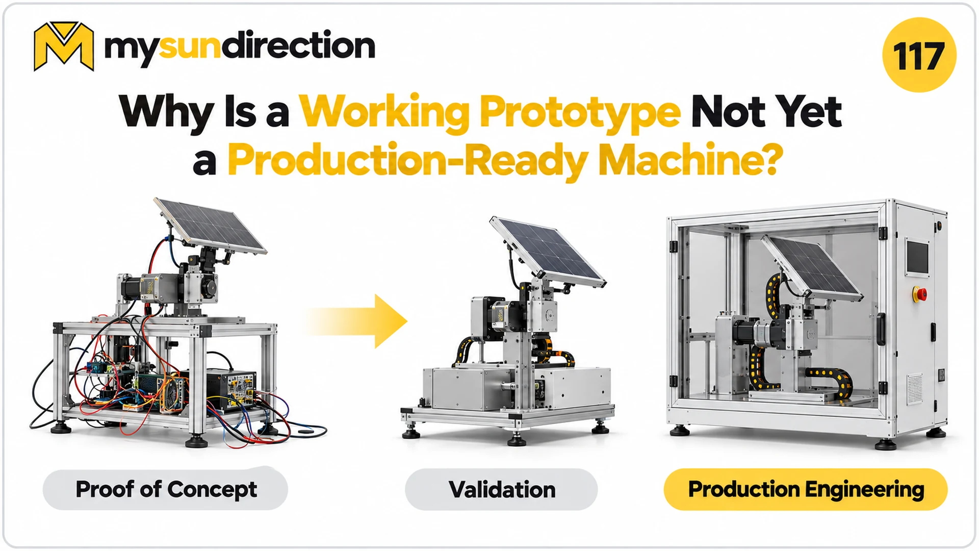Conceptual progression from an open proof-of-concept rig through a more integrated validation machine to enclosed production equipment.